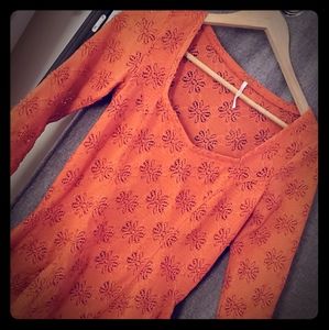 Free People Orange/Red shirt with a relaxed bottom